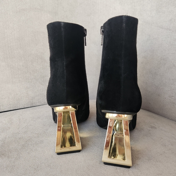 Gianni Bini heels boots 5.5 black suede golden architectural heel pointy new$140 - Picture 11 of 16
